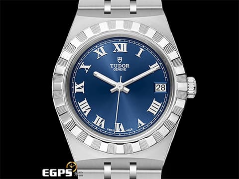 TUDOR 帝舵  Royal 皇家系列 28400-0006 中型 坑紋外圈 藍色太陽紋面盤  大三針 不鏽鋼 2025年保單  自動上鍊 34mm