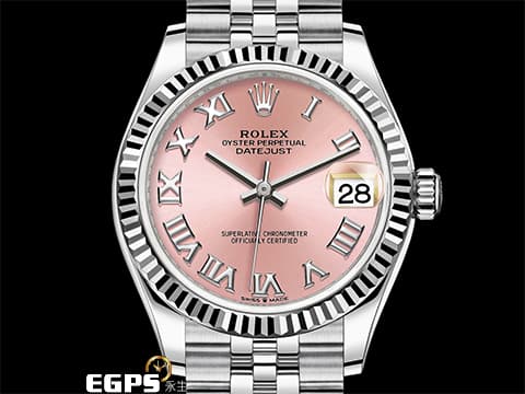 ROLEX 勞力士 Datejust 蠔式日誌型 278274 粉紅色面盤 羅馬數字時標 DJ31 經典三角坑紋錶圈 2026年保卡 紀念型（JUBILEE）五銖錶帶 自動上鍊 31mm