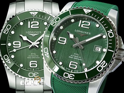 LONGINES 浪琴 Hydro Conquest 康卡斯 深海征服者 L37854066 浪鬼 綠色陶瓷圈、陶瓷拉絲面盤 綠水鬼 不鏽鋼 專賣店特別版 附原廠快拆式橡膠錶帶 2021年台灣公司貨 潛水錶 自動上鍊 41mm