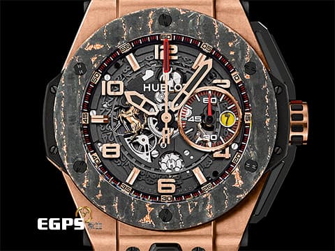 HUBLOT 宇舶 Big Bang Unico Ferrari 大爆炸 法拉利 Carbon King Gold 王金材質 複合材質鍛造碳錶圈 401.OJ.0123.VR 飛返 計時碼表 鏤空面盤、法拉利輪框設計自動盤、限量500只  計時碼表 自動上鍊 45mm