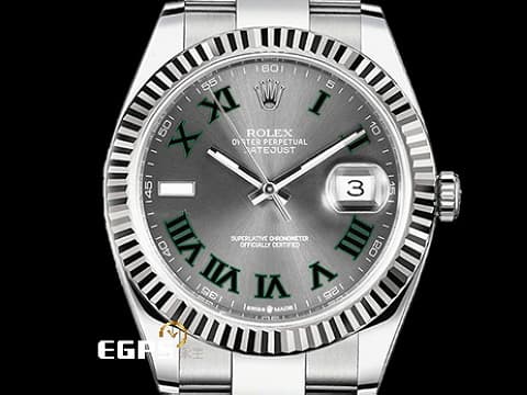 ROLEX 勞力士 Datejust 41 蠔式日誌型 126334 石板灰色面盤搭配綠羅馬時標 溫布頓 不鏽鋼 DJ41 經典三角坑紋錶圈 2022年保卡 蠔式（Oyster）三節板帶 自動上鍊 41mm