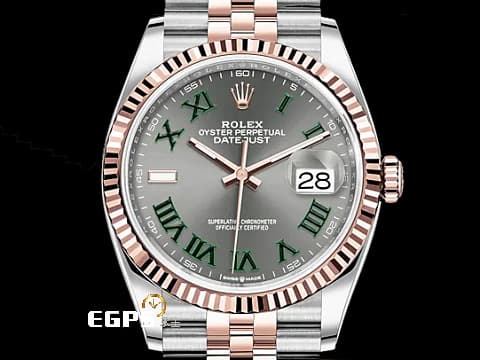 ROLEX 勞力士 Datejust 36 蠔式日誌型 126231 玫瑰金 半金款&nbsp;綠羅馬時標面盤 DJ36 經典三角坑紋錶圈 2023年保單 紀念型（Jubilee）五銖錶帶 自動上鍊 36mm