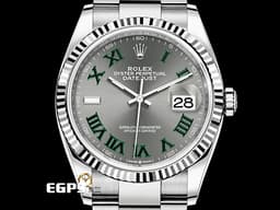 ROLEX 勞力士 Datejust 36 蠔式日誌型 126234 <font color="#8a8a8a">石板灰色面盤</font>搭配<font color="#095e03">綠色羅馬時標 溫布頓</font> 不鏽鋼 DJ36 經典三角坑紋錶圈 <font color="#ff0000">2025年保卡 蠔式（Oyster）三節錶帶</font> 自動上鍊 36mm