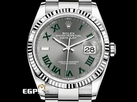ROLEX 勞力士 Datejust 36 蠔式日誌型 126234 石板灰色面盤搭配綠色羅馬時標 溫布頓 不鏽鋼 DJ36 經典三角坑紋錶圈 2025年保卡 蠔式（Oyster）三節錶帶 自動上鍊 36mm