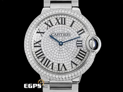 CARTIER 卡地亞 Ballon Bleu de Cartier 藍氣球 W69011Z4  精鑲滿天星鑽石面盤、錶圈   石英機芯 36mm