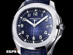 Patek Philippe 百達翡麗 PP錶  藍水鬼  <font color="#0000E3"> 藍色面盤 </font>  Aquanaut  5168 G Jumbo 海底探險家 5168G-001 18K白金材質&nbsp;<font color="#FF0000">2021年保單 新款按動式摺疊帶扣&nbsp;</font>自動上鍊<font color="#FF0000">&nbsp;</font>42mm