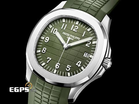 Patek Philippe 百達翡麗 PP錶 Aquanaut Jumbo 海底探險家 5168G-010 卡其綠色 大三針 18K白金材質 5168 G 手雷 海探&nbsp;最新款按動式摺疊帶扣 2025年保單&nbsp;自動上鍊 42.2mm