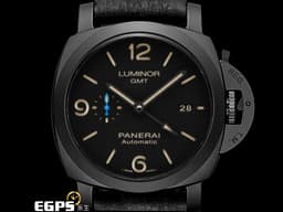 PANERAI 沛納海 Lumnior GMT PAM01441 <font color="#4F4F4F">黑陶瓷</font> 兩地時區 三日鍊 小秒針 <font color="#be9672">經典三明治面盤 菸草色夜光時標</font> PAM1441 <font color="#FF0000">2023年保單</font> 自動上鍊 44mm