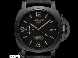 PANERAI 沛納海 Lumnior GMT PAM01441 <font color=#4F4F4F>黑陶瓷</font> 兩地時區 三日鍊 小秒針 <font color=#be9672>經典三明治面盤 菸草色夜光時標</font> PAM1441 <font color=#FF0000>2024年保單</font> 自動上鍊 44mm