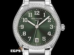 PATEK PHILIPPE 百達翡麗 PP錶 Twenty~4系列 7300/1200A-011 <font color=#01B468>橄欖綠色日輝紋面盤 </font> 不鏽鋼 <font color=#FF0000>原鑲鑲鑽 2025年保單 新式摺疊帶扣</font> 自動上鍊 36mm