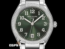 PATEK PHILIPPE 百達翡麗 PP錶 Twenty~4系列 7300/1200A-011 <font color=#01B468>橄欖綠色日輝紋面盤 </font> 不鏽鋼 <font color=#FF0000>原鑲鑲鑽 2024年保單</font> 自動上鍊 36mm