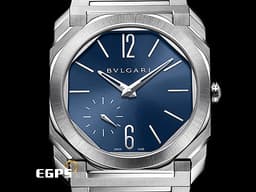 BVLGARI 寶格麗 Octo Finissimo系列 103431 <font color=#2828FF>藍色太陽放射紋面盤</font> 小秒針 不鏽鋼 超薄 <font color=#FF0000>鉑金微型自動盤，2024年保單</font> 自動上鍊 40mm