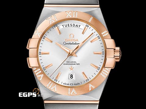 OMEGA 歐米茄 Constellation 星座 12325382202001 18K玫瑰金材質 經典扣爪設計 星期&amp;日期顯示窗 原廠鑲嵌鑽石羅馬數字時標 2026年保卡 新錶訂價：594,500元&nbsp;自動上鏈 38mm