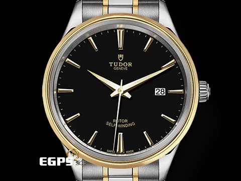 TUDOR 帝舵 Style 風尚 系列 12703 黑色面盤&nbsp;18K黃金 半金款腕錶超值首選&nbsp;經典 大三針&nbsp;2021年保單 自動上鍊 41mm