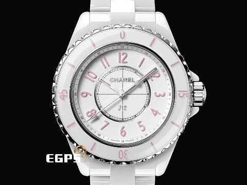 CHANEL 香奈兒 J12 H6755 白陶瓷 Pink Blush 粉紅色時標 限量1200只&nbsp;&nbsp;經典 大三針 專利不鏽鋼蝴蝶扣&nbsp;2022年台灣公司貨&nbsp;石英腕錶 33mm