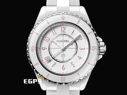 CHANEL 香奈兒 J12 H6755 白陶瓷 <font color="#FFC0CB">Pink Blush 粉紅色時標 限量1200只&nbsp;</font>&nbsp;經典 大三針 專利不鏽鋼蝴蝶扣&nbsp;<font color="#FF0000">2022年台灣公司貨</font>&nbsp;石英腕錶 33mm