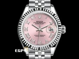 ROLEX 勞力士 Lady-Datejust 28 蠔式日誌型 279174 <font color="#FFC0CB">粉紅色面盤 羅馬數字時標</font>&nbsp;不鏽鋼 DJ28 經典三角坑紋錶圈&nbsp;<font color="#FF0000">2024年保卡 紀念型（Jubilee）五銖錶帶</font>&nbsp;自動上鍊 28mm