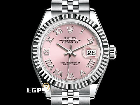 ROLEX 勞力士 Lady-Datejust 28 蠔式日誌型 279174 粉紅色面盤 羅馬數字時標&nbsp;不鏽鋼 DJ28 經典三角坑紋錶圈&nbsp;2024年保卡 紀念型（Jubilee）五銖錶帶&nbsp;自動上鍊 28mm