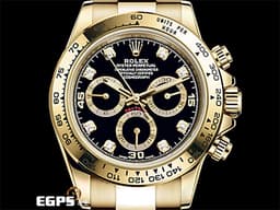 ROLEX 勞力士 DAYTONA 迪通拿 116508 18黃金材質 鍊帶款 <font color="#05f0f0">原廠鑲嵌八顆鑽石時標 黑色面盤 金色計時圈</font>&nbsp; <font color="#ff0000">2023年保卡</font> 計時碼表&nbsp;自動上鍊 40mm