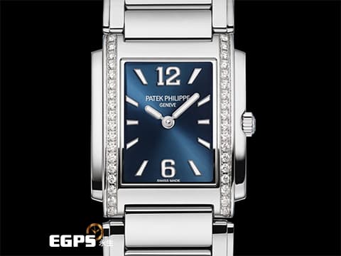 PATEK PHILIPPE 百達翡麗 PP錶 Twenty-4 4910/1200A-001 藍色日輝紋面盤 4910 不鏽鋼材質 原廠鑲嵌36顆頂級天然美鑽錶框 2024年保單 石英腕錶 25x30mm