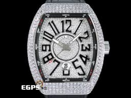 Franck Muller 法蘭穆勒 FM Vanguard <font color=#00ffff>V45</font> 精鑲鑽錶 不鏽鋼材質 精鑲滿天星面盤 <font color=#FF0000> 絢爛華麗的滿天星鑲鑽，黑色阿拉伯數字時標、內圈、錶帶 </font>自動腕錶 44x54mm