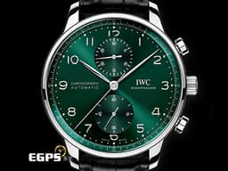 IWC 萬國 Portuguese Chronograph 葡萄牙 計時碼錶 IW371615 <font color=#006400>放射紋綠色面盤</font> 不鏽鋼 <font color=#FF0000>2024年保單 最新款透明底蓋</font> 自動上鍊 41mm