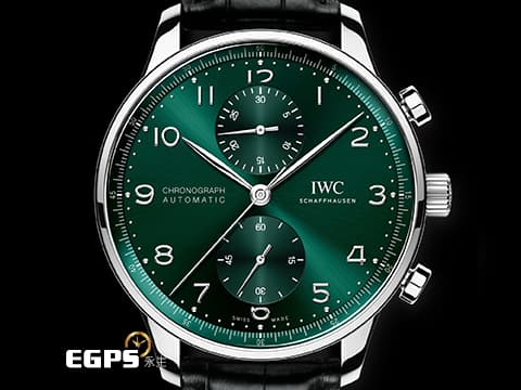 IWC 萬國 Portuguese Chronograph 葡萄牙 計時碼錶 IW371615 放射紋綠色面盤 不鏽鋼 2024年保單 最新款透明底蓋 自動上鍊 41mm