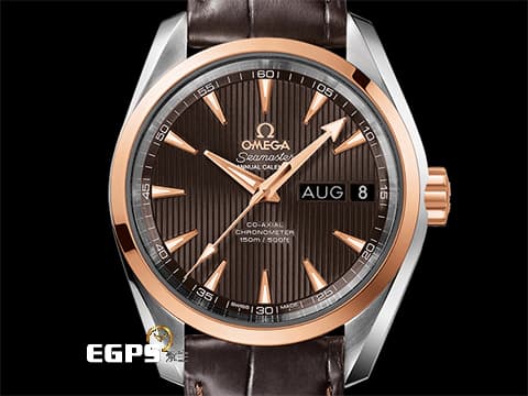OMEGA 歐米茄 SEAMASTER 海馬系列 AQUA TERRA 150 年曆錶 23123392206001 18K玫瑰金材質 半金款 灰色夾板紋面盤&nbsp;2021年保卡&nbsp;同軸擒縱 自動上鍊 38.5mm
