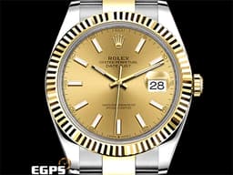 ROLEX 勞力士 DateJust 41 蠔式日誌型 126333 <font color=#f5dea8>皇帝金面盤</font> 18K黃金 半金款 DJ41 經典三角坑紋錶圈 <font color=#FF0000>2022年新式綠卡 蠔式（Oyster）三節錶帶</font> 自動上鍊 41mm