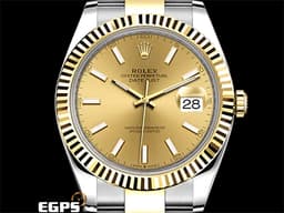 ROLEX 勞力士 DateJust 41 蠔式日誌型 126333 <font color=#f5dea8>皇帝金面盤</font> 18K黃金 半金款 DJ41 經典三角坑紋錶圈 <font color=#FF0000>2021年新式綠卡 蠔式（Oyster）三節錶帶</font> 自動上鍊 41mm