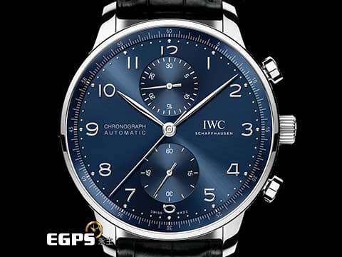 IWC 萬國 Portuguese Chronograph 葡萄牙 系列 IW371606 計時碼錶 藍色放射紋面盤 不鏽鋼 透明錶背款 2024年保單 自動上鍊 41mm
