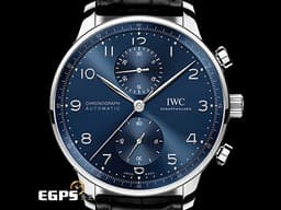 IWC 萬國 Portugieser Chronograph 葡萄牙 系列 IW371606 計時碼錶 <font color=#4169e1>藍色放射紋面盤</font> 不鏽鋼 <font color=#FF0000>透明錶背款 2024年保單</font> 自動上鍊 41mm