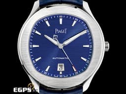 PIAGET 伯爵 Polo Date系列 G0A43001 枕型 不鏽鋼材質 <font color="#4169e1">藍色橫條紋雕紋面盤</font> 大三針 <font color="#FF0000">2020年台灣公司貨</font> 自動上鍊 42mm