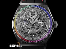ZENITH 真力時 Defy Classic Rainbow 彩虹 33.9002.670/96.R587 黑陶瓷 鏤空面盤 <font color="#FF0000">原廠彩虹寶石框！限量150只！2021年台灣公司貨</font> 自動上鍊 41mm