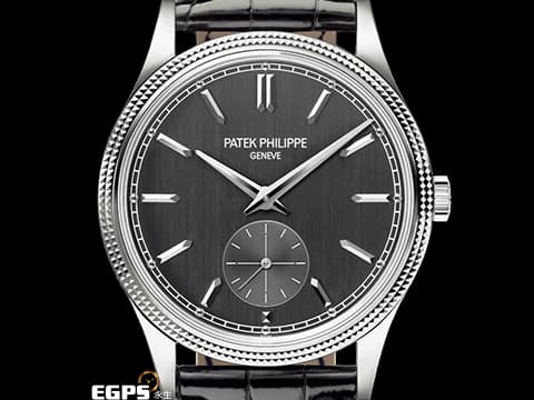Patek philippe 百達翡麗 PP錶 Calatrava系列 6119G-001 炭灰色垂直緞紋面 巴黎釘紋雕飾錶圈 小秒針 18K白金材質 6119 2023年保單 手上鍊 39mm