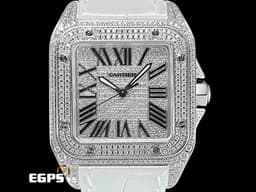 CARTIER 卡地亞 Santos 100 山度士 中型 <font color="#05f0f0">精鑲滿天星鑽石面盤、鑲鑽錶圈</font> 自動上鍊 36mm