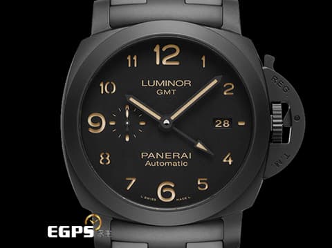 PANERAI 沛納海 PAM01438 PAM1438 Lumnior 1950 3 Days GMT Automatic 黑色陶瓷 啞光黑 黑面 經典三明治面盤 兩地時區 2021年保單 全黑陶瓷鏈帶款 自動上鍊 44mm