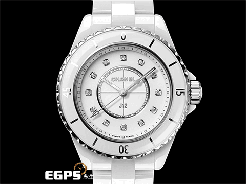 CHANEL 香奈兒 J12 White Ceramic H5703 白陶瓷 原廠鑽石時標 經典 2024年保單 專利不鏽鋼蝴蝶扣  石英腕錶 33mm