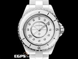 CHANEL 香奈兒 J12 White Ceramic H5703 白陶瓷 <font color=#84C1FF>原廠鑽石時標</font> 經典 <font color=#FF0000>2024年保單 專利不鏽鋼蝴蝶扣 </font> 石英腕錶 33mm