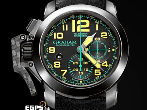 GRAHAM 格林漢 CHRONOFIGHTER GR-C2CCAU.B09A.L44N 不鏽鋼PVD黑色材質   OVERSIZE 陶瓷表圈 Black carbon 左手啟動按把 台灣公司貨 自動上鏈 47mm