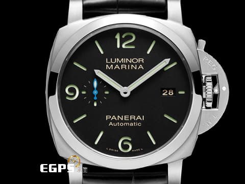 PANERAI 沛納海 Luminor Marina PAM01312 三日鍊 藍色小秒針 PAM1312 經典夜光三明治面盤 不鏽鋼  2024年保單 新款錶盒  自動上鍊 44mm