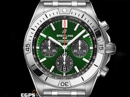 BREITLING 百年靈 Chronomat B01 42 計時碼表 AB0134 不鏽鋼 <font color=#32cd32>Bentley 賓利特別版 綠色熊貓面盤</font> 飛行錶 <font color=#FF0000>2023年保卡 經典（Rouleaux）子彈錶鏈 自製機芯</font> 自動上鍊 42mm