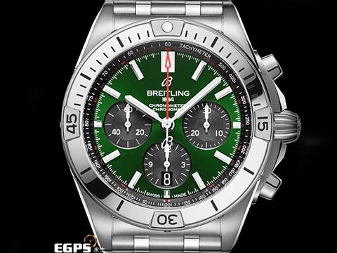 BREITLING 百年靈 Chronomat B01 42 計時碼表 AB0134 不鏽鋼 Bentley 賓利特別版 綠色熊貓面盤 飛行錶 2023年保卡 經典（Rouleaux）子彈錶鏈 自製機芯 自動上鍊 42mm