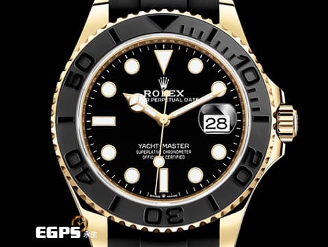 ROLEX 勞力士 Yacht-Master 42 蠔式 遊艇名仕型 226658 18K黃金材質 黑色陶瓷字圈 Oysterflex橡膠錶帶搭配快調延展錶扣 2025年保卡 自動上鍊 42mm