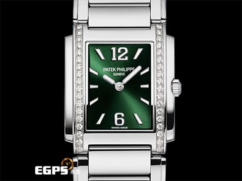 PATEK PHILIPPE 百達翡麗 PP錶 Twenty-4 4910/1200A-011 原鑲鑽錶 墨綠色輝紋面盤  2024保單  亮炫深遂綠 原廠鑽石外框 石英女錶 25x30mm