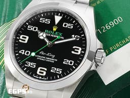 ROLEX 勞力士 Air-King 蠔式 空中霸王 126900 <font color=#32cd32>綠色秒針、ROLEX品牌銘刻</font> 不鏽鋼 飛行錶 <font color=#FFFF00>黃色皇冠</font> <font color=#FF0000>2024年保卡</font> 自動上鍊 40mm