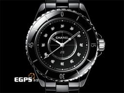 CHANEL 香奈兒 J12 H5701 <font color=#FF0000> 2024年保單 <font color=#FFFF33> 鑲嵌12顆鑽石時標 搭載高精準石英機芯 </font> </font> 黑色高科技精密陶瓷 黑色面盤 專利不鏽鋼蝴蝶扣 33mm