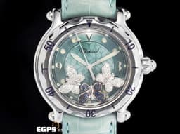 蕭邦錶 CHOPARD Happy Sport系列 HAPPY BUTTERFLY 快樂鑽 288452-3001 不鏽鋼材質<font color="#05f0f0">&nbsp;原廠鑲嵌2隻共0.30ct鑽石蝴蝶 1隻 0.16ct藍寶石蝴蝶</font>&nbsp;石英機芯 38.5 mm