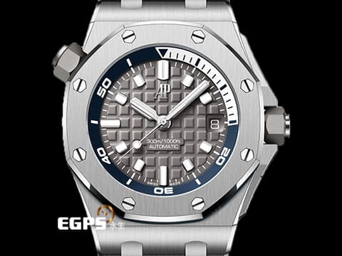 Audemars Piguet 愛彼 AP錶 Royal Oak Offshore Diver ROO 15720ST.OO.A009CA.01 皇家橡樹離岸型 潛水錶 灰色面盤，Pristine Grey 2022年保單 最新款錶帶快速更換系統，原廠灰、藍雙色膠帶，可隨時變換兩種不同顏色的膠帶，搭載全新4308機芯  42mm