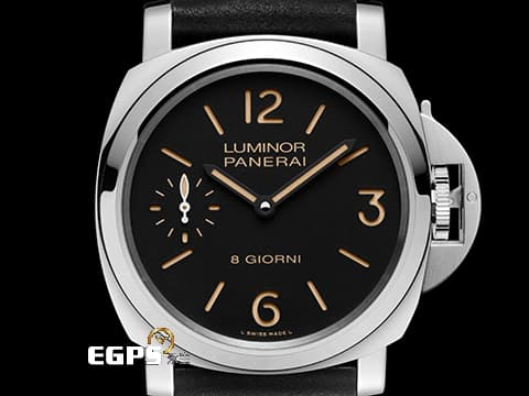 PANERAI 沛納海 Luminor 8 Giorni PAM915 經典三明治面盤 淡褐色夜光時標 菸草面 八日鍊 小秒針 PAM00915 不鏽鋼&nbsp;2026年保單&nbsp;手上鍊 44mm